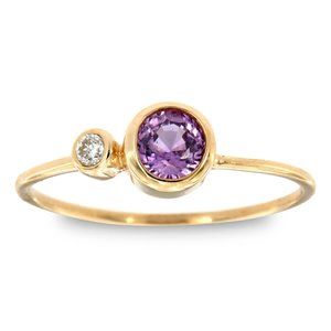 14K Yellow Gold Round Purplish Pink Sapphire Ring